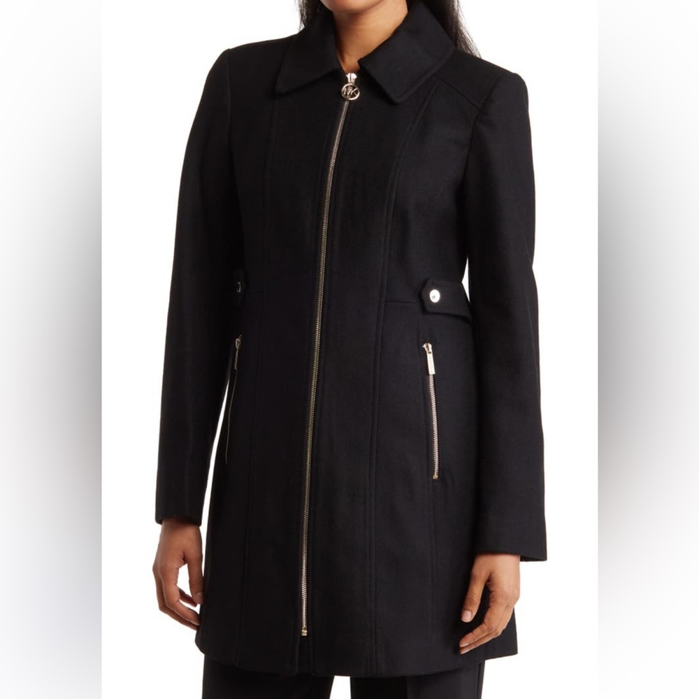 Michael Kors Black Small Wool Blend Coat